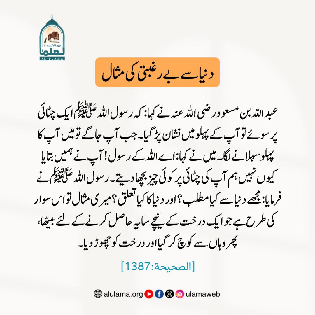 دنیا سے بےرغبتی کی مثال!