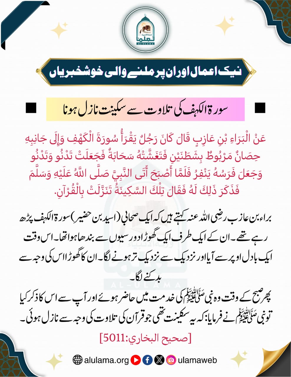 سورة الکہف کی تلاوت سے سکینت نازل ہونا