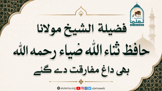 فضیلة الشيخ مولانا حافظ ثناء اللّٰه ضیاء رحمہ اللہ بھی داغ مفارقت دے گئے