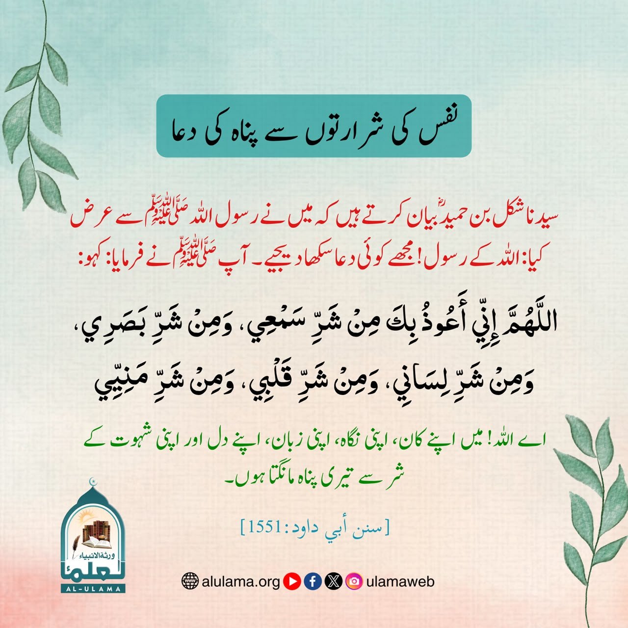 نفس کی شرارتوں سے پناہ کی جامع دعا